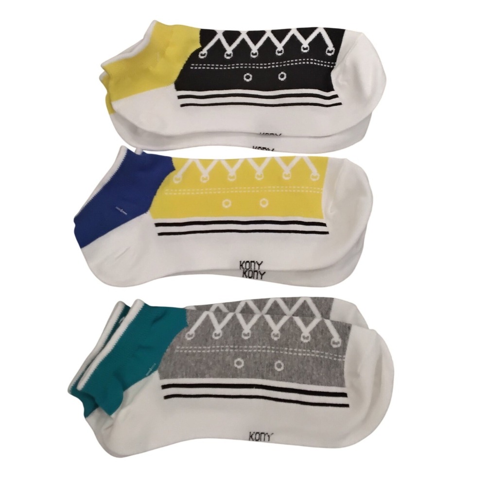 KONY 3 Pair Sneaker Print Ankle Socks Novelty Low Cut Graphic Multi Color Set